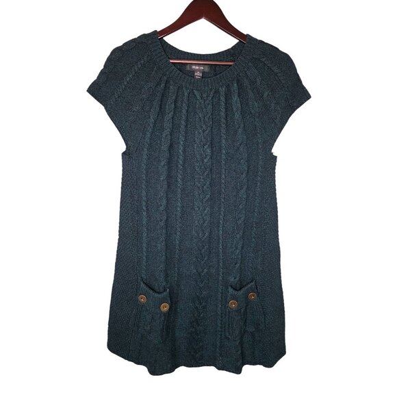 Style & Co Cable Knit Sweater Dress XL Dark Green Cap Sleeve Rustic Chic & Cozy - Picture 1 of 13